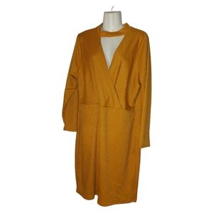Yellow Choker Ribbed Plus Fashion Dress 2X